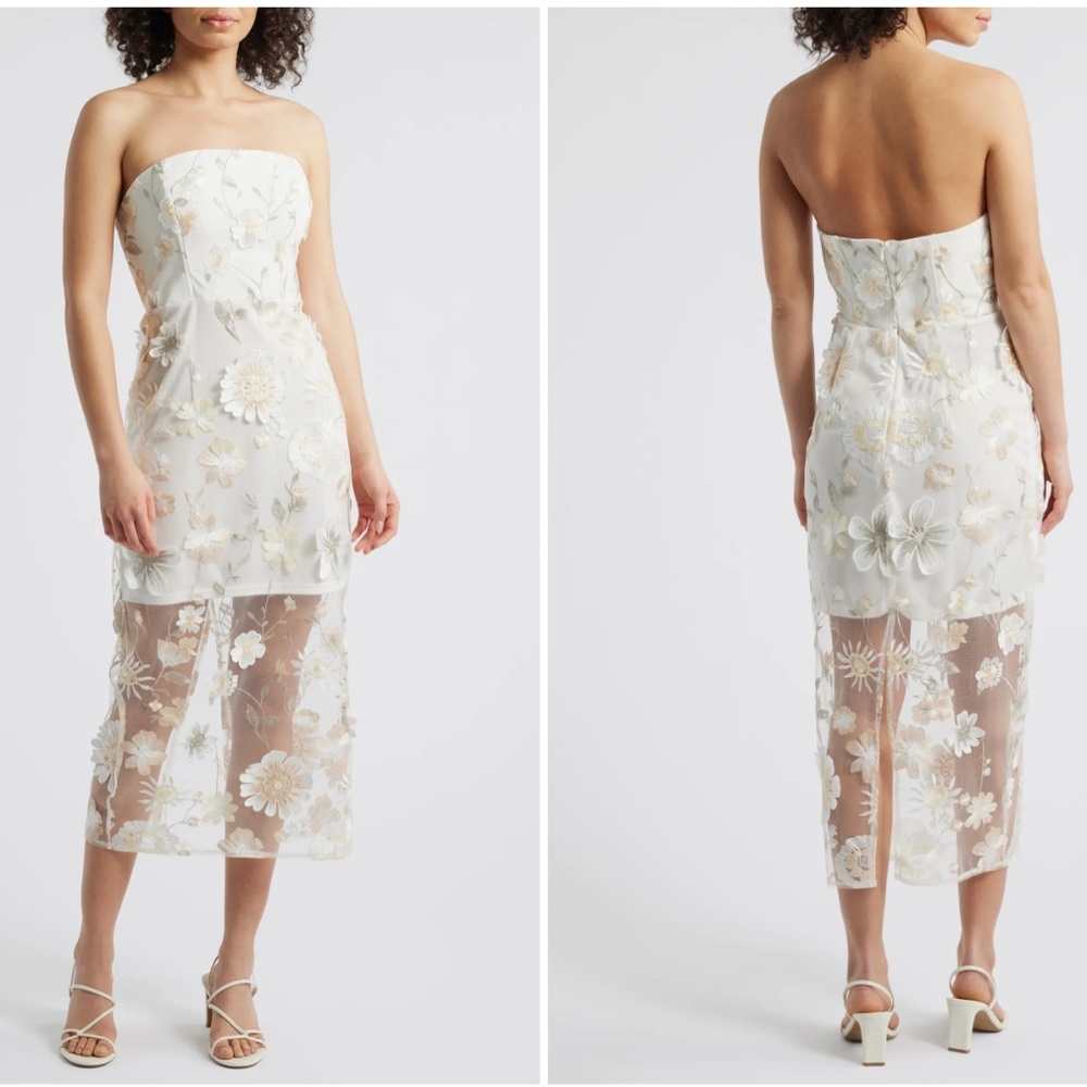Sam Edelman 3D Flower Strapless Midi Dress